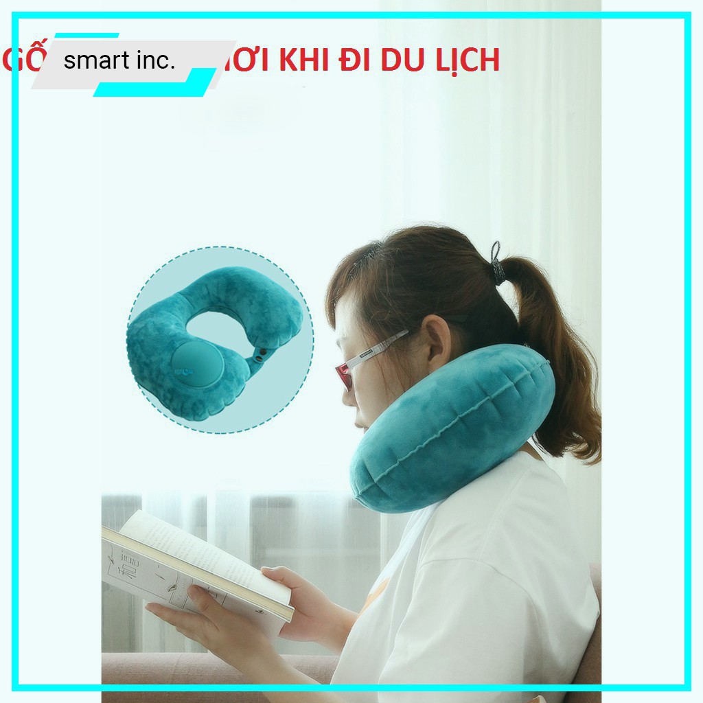 Gối Hơi Kê Cổ Tự Động Bơm Hơi Du Lịch FREESHIP Gối Tựa Lưng Chữ U Để Ngủ Đi Máy Bay Tàu Xe Có Nút Cài Gọn Nhẹ