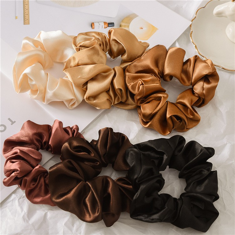 Buộc tóc scrunchies Vòng thun buộc tóc đuôi ngựa vải lụa satin nhún màu trơn Hair Scrunchies