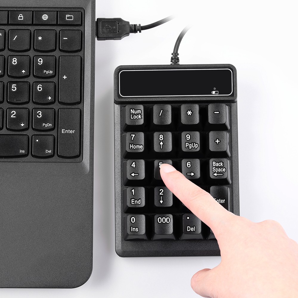 Ê USB Wired Numeric Keypad Mechanical Feel Number Pad Keyboard 19 Keys Water-proof for Laptop Desktop PC Notebook Black