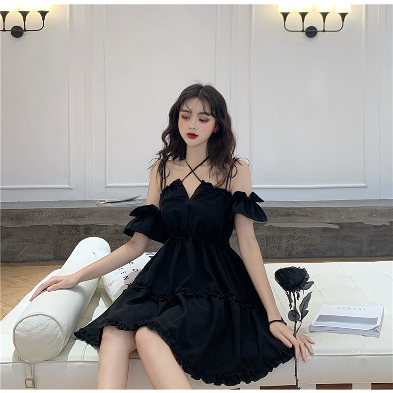 Váy 2 Dây Ngực Trễ Vai Buộc Cổ Chất Liệu Đũi Dày Dặn Daisy Boutique Mã SP000122
