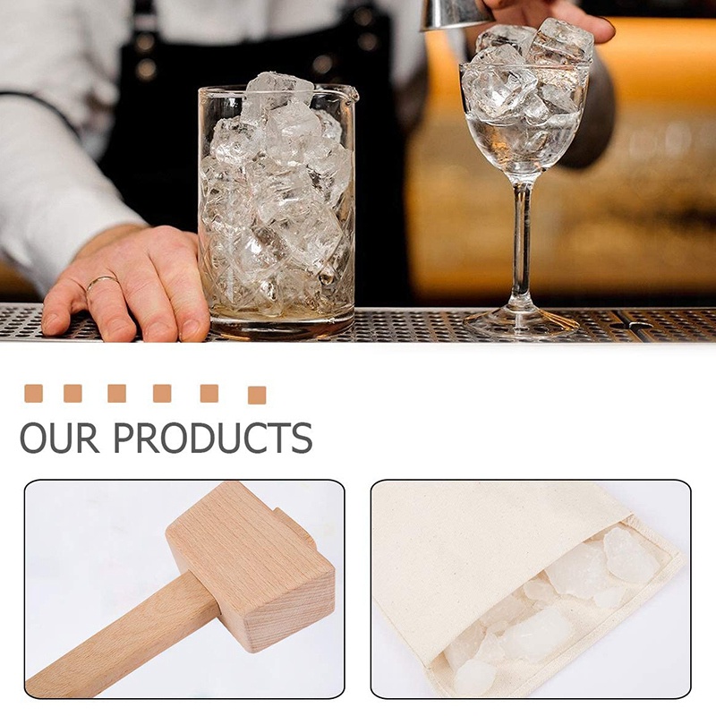 Bộ 2 Túi Vải Canvas + 1 Cây Búa Đập Đá Có Thể Tái Sử Dụng Kèm Dùi Gỗ Cho Quán Bar/Nhà Ở