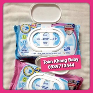 Combo 2 gói khăn ướt Bobby 100 tờ hồng/xanh