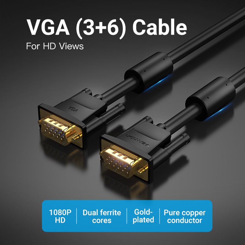 Cáp chuyển đổi VENTION từ đầu cắm VGA SVGA HD15 sang đầu cắm màn hình với lõi Ferrite hỗ trợ 1080P cho PC/ Laptop