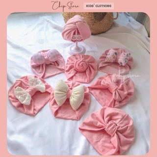 Mũ bé gái CHIP STORE Turban trùm đầu màu hồng chất cotton 4 chiều co giãn thoải mái mềm mại cho bé 3 tháng - 1 tuổi
