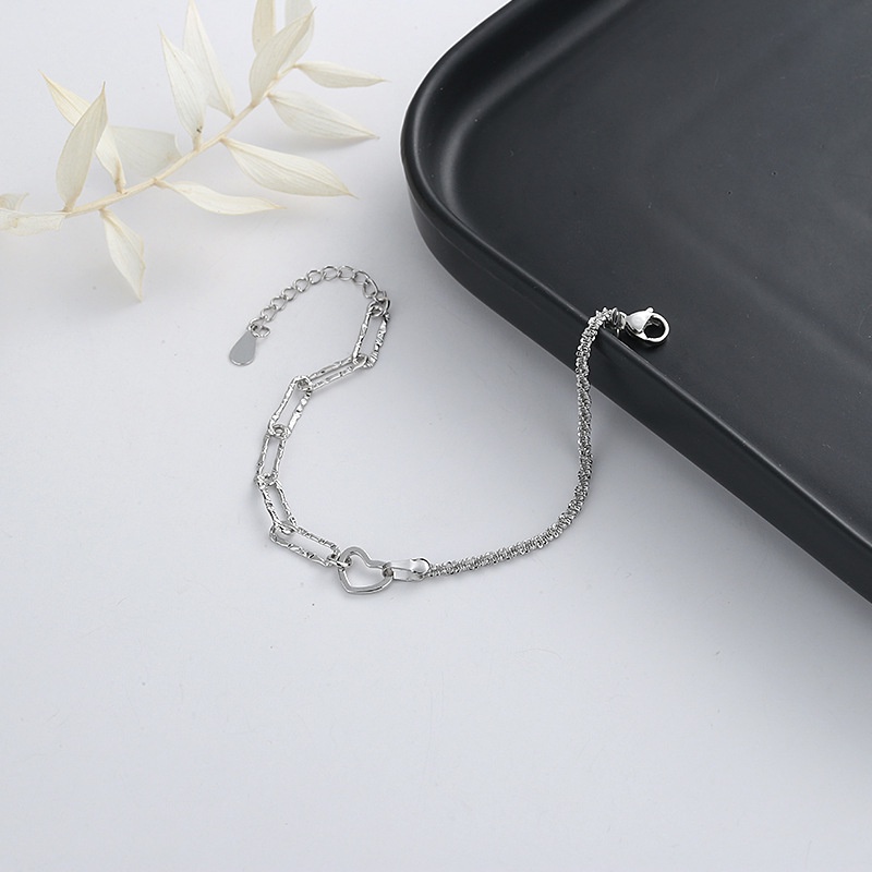 Vòng tay mắt xích điều chỉnh được phối mặt hình trái tim màu bạc thanh lịch cho nữ