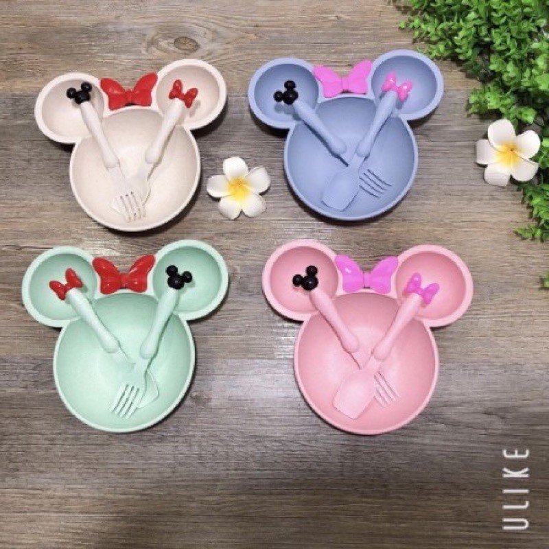 khay ăn dặm lúa mạch mickey kèm thìa dĩa cho bé