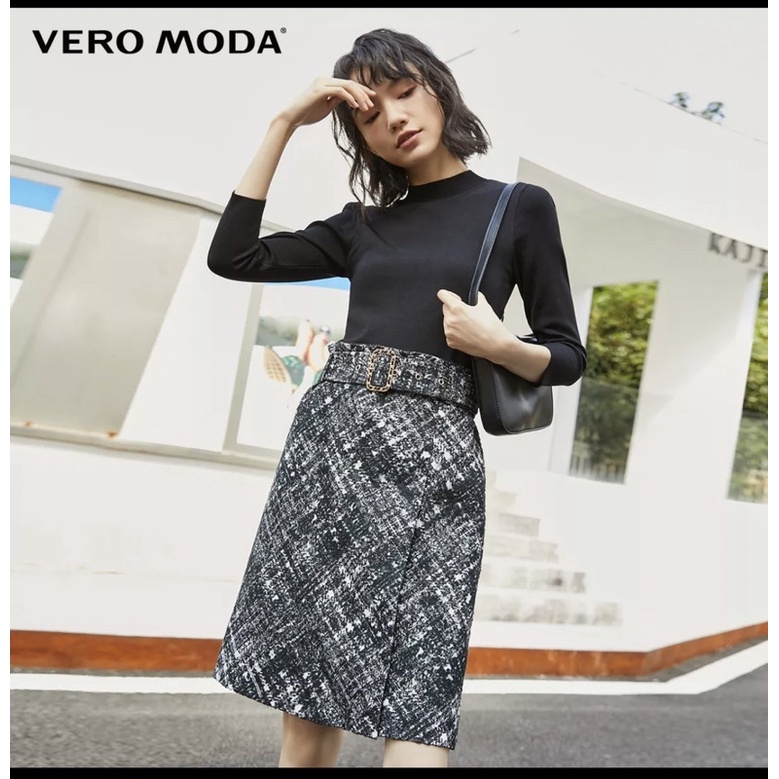 Đầm liền áo len với váy dạ kẻ ca rô có kèm thăt lưng Vero Moda chính hãng sale