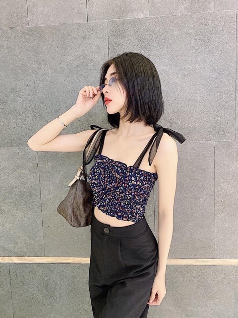 Áo 2 dây ruy băng hoa nhún - Z5U | BigBuy360 - bigbuy360.vn