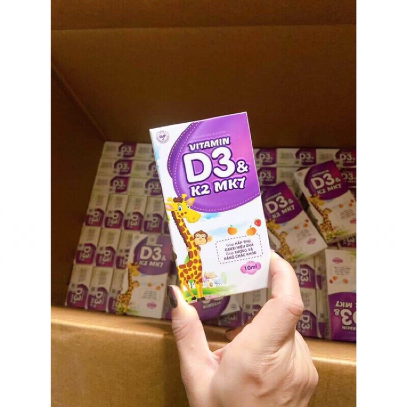 Vitamin D3 K2 Mk7 nhỏ giot giúp bé hấp thụ tăng trưởng chiều cao, cân nặng, chống còi xương, Suy dinh dưỡng - lọ 10ml