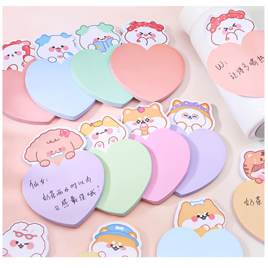 Giấy Note 30 Tờ Hình Trái Tim - Gấu, Giấy Ghi Chú Cute