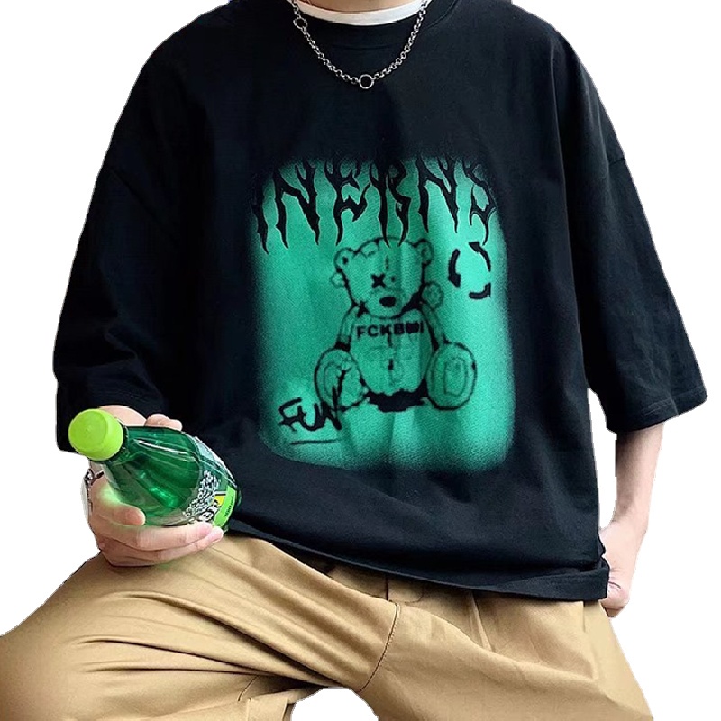 Áo Thun Dáng Rộng In Họa Tiết Hoạt Hình Phong Cách Hip Hop Đường Phố Hàn Quốc Thời Trang Mùa Hè Cho Nam