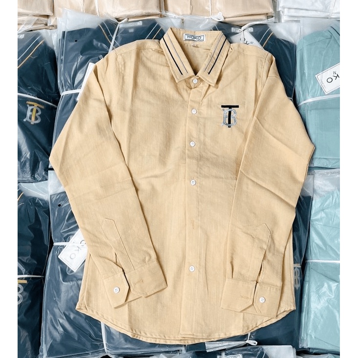 Áo Sơ Mi Nam Tay Dài Vải Đũi Logo Thêu TB Chất Liệu Mềm Mịn Thoải Mái Thiết Kế Tôn Dáng Sang Trọng Siêu Hot [NEW UNISEX]