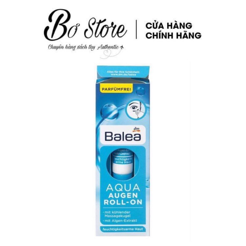 [NỘI ĐỊA ĐỨC] Kem dưỡng mắt Balea Aqua Augen Roll-On dạng bi lăn loại bỏ quầng thâm mắt, trẻ hoa vùng da mắt, 15ml