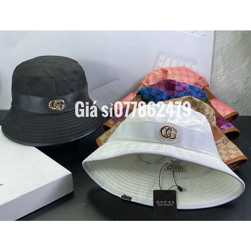 mũ bucket đai da mạc sắt GG - Nón vành nữ hàn quốc sanh chảnh thời trang