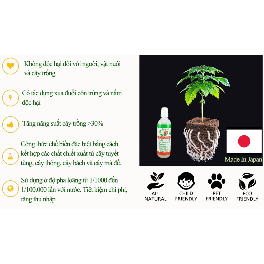 Dung dịch dinh dưỡng hữu cơ Organic Nhật Bản HB-101 50ml xua đuổi côn trùng ra rễ nhanh hồi sinh cây