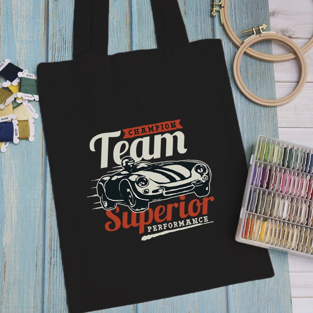 Túi vải, túi Tote (màu đen) CAR DESIGN - Mẫu 6 vải canvas dày đẹp cho nữ có khóa miệng đi học đi chơi.