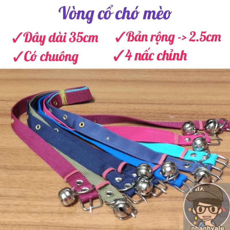 Vòng cổ chó mèo có chuông 2cm x 35cm (giao màu ngẫu nhiên, nếu có yêu cầu màu sắc chat với shop nhé)