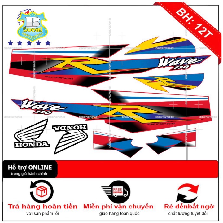 ( Quí khách vui lòng mang ra tiệm cho thợ dán ) Tem wave nhỏ đời đầu R đỏ