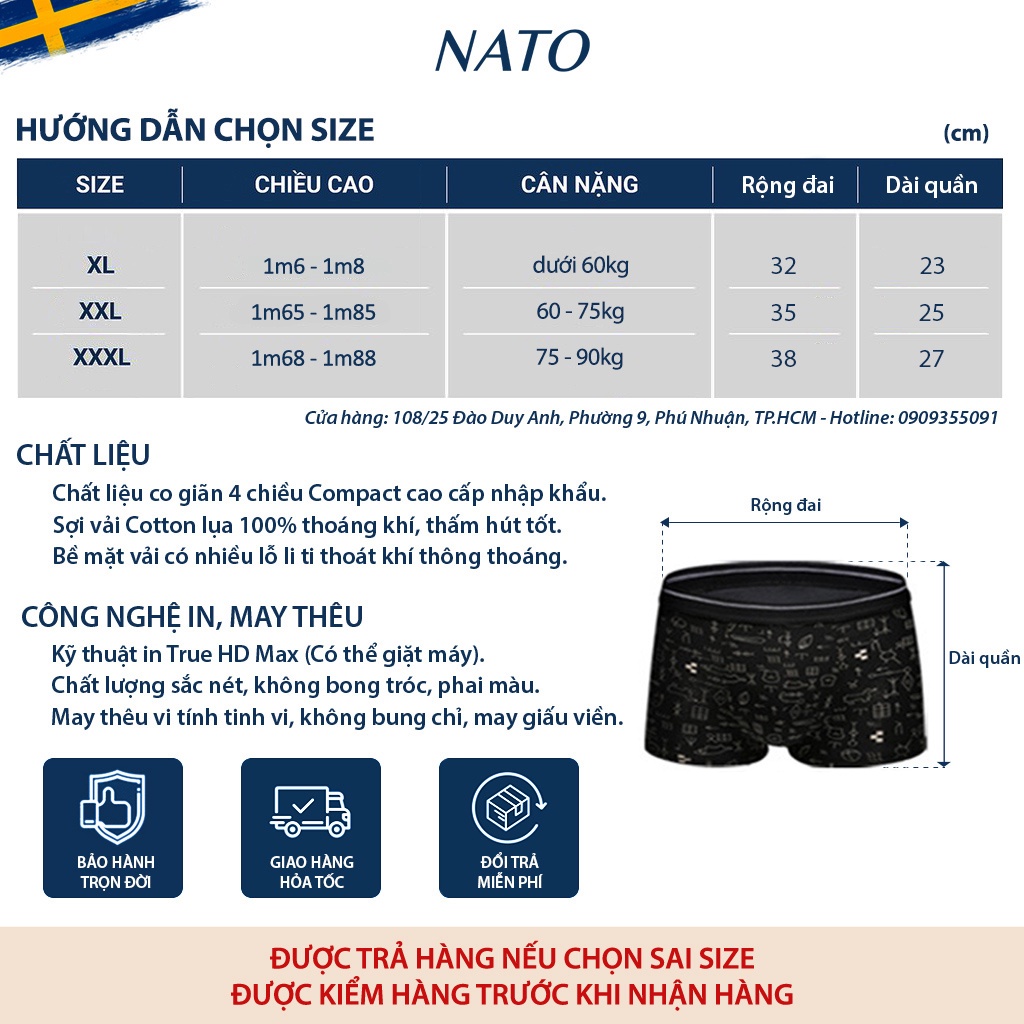 Quần Lót Nato GOOD Nam Vải Cotton 100% Thun Lạnh Đơn Giản Cao Cấp Màu Đen Xám Trơn Boxer Sịp Đùi Tam Giác Xì Lip Sì