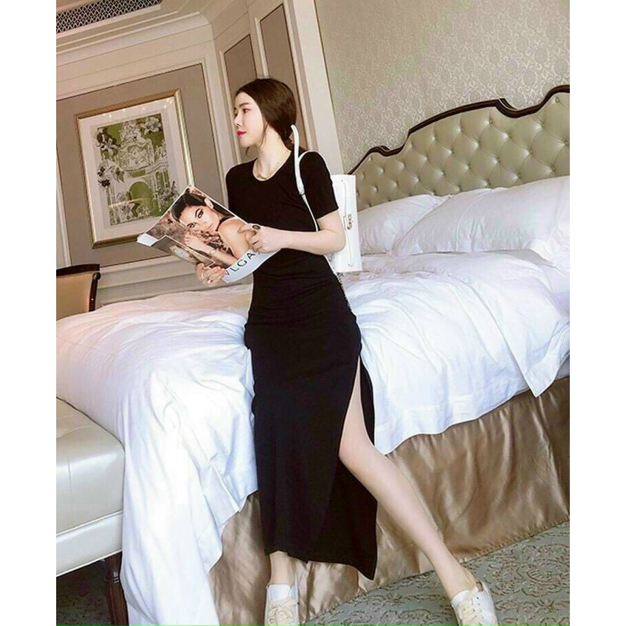 [HOT] ĐẦM BODY THUN GÂN MAXI XẺ TÀ VỀ ĐỦ MÀU XÁM VÀ ĐEN YL194212