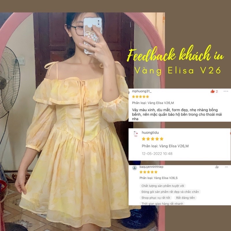 SẴN HÀNG Váy Hoa Ngắn Trễ Vai V22, Đầm Xòe Hoa Dài Tay Phong Cách Tiểu Thư Vải Voan Hoa Cam , Hoa Hồng LEMIE by lekemqc