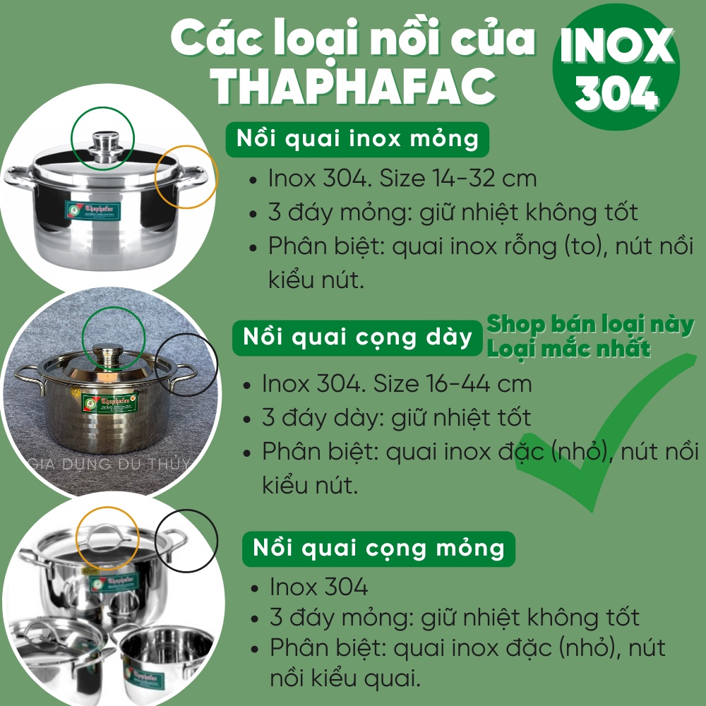 Nồi inox cao cấp 304 size lớn đáy từ dùng làm nồi luộc gà, size 30 cm đến 44 cm thương hiệu Thaphafac - Bảo Thành Phát