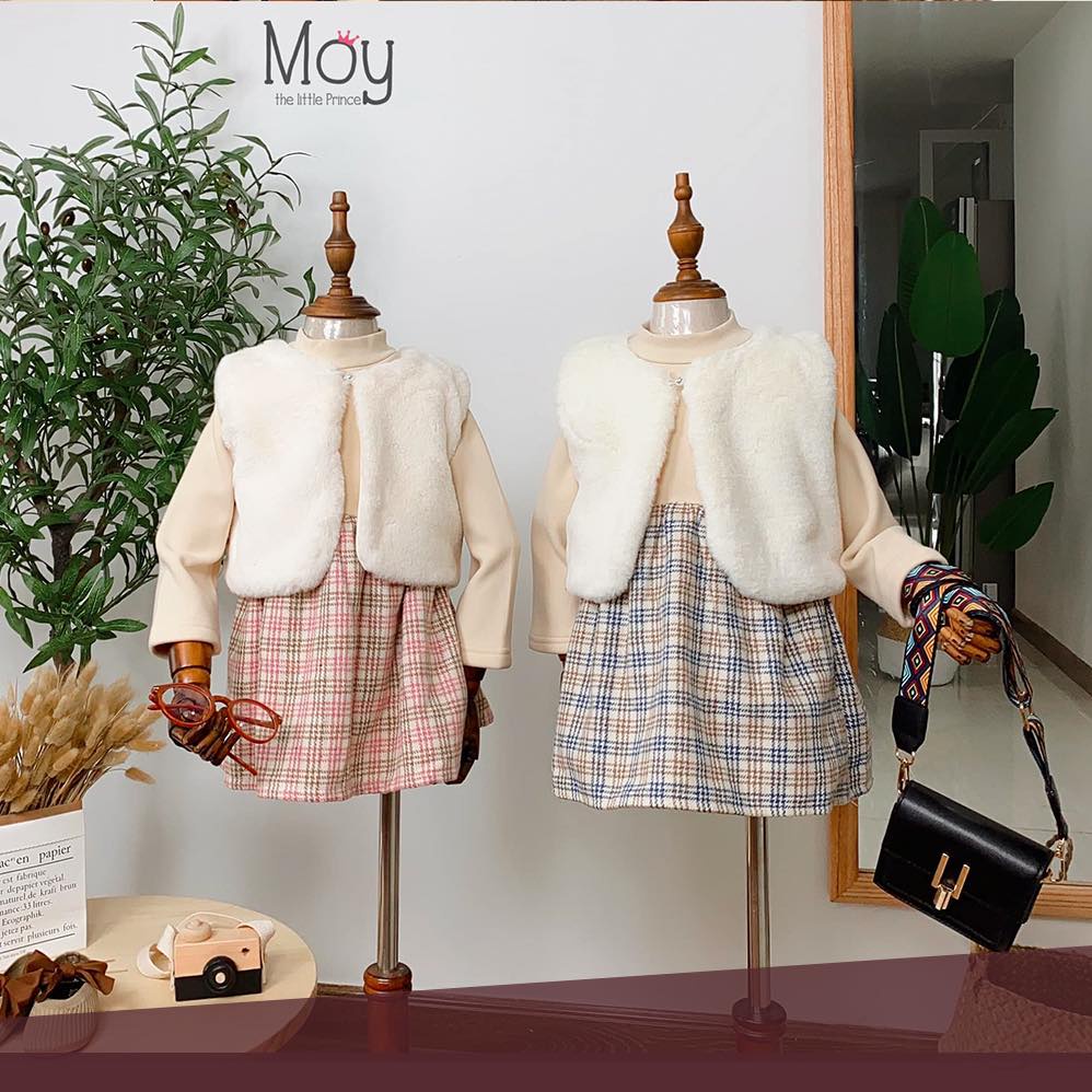 Set Váy Xòe Dạ Kẻ Hồng Nâu Cho Bé Gái Shop Quần Áo Trẻ Em Phong Cách Hàn Quốc Moy Kids