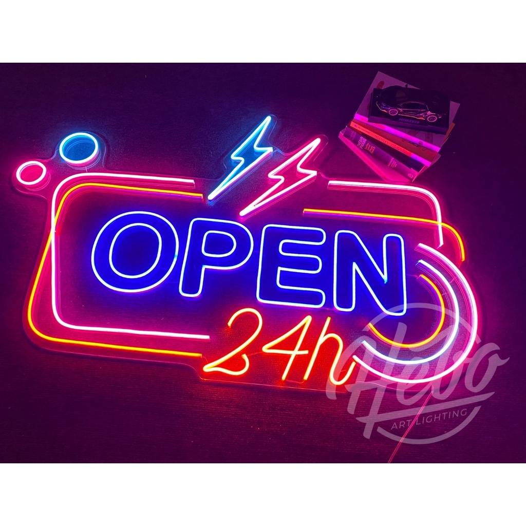 Đèn Trang Trí OPEN 24h Neon Sign ┊ Trang Trí Phòng Ngủ .... ┊ HEBO Art Lighting