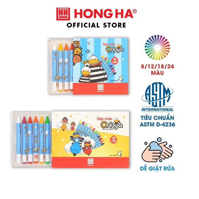 ( freeship+hoan xu) Màu sáp Hồng Hà | Sáp màu Oringa 8/12/18/24 màu dành cho học sinh mẫu giáo, tiểu học