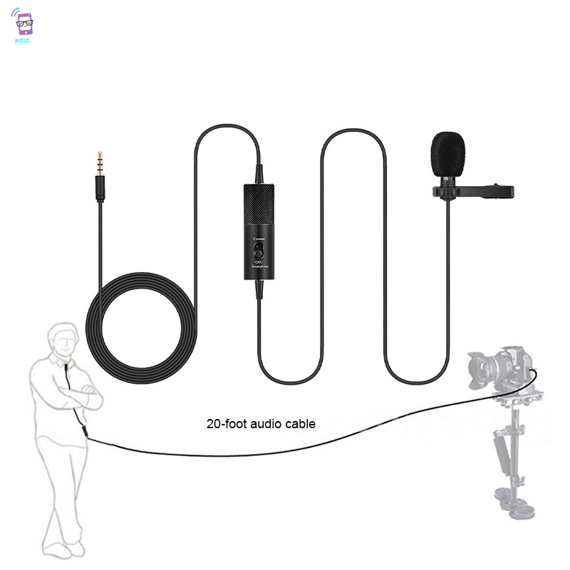 Microphone loại Lavalier dây cáp dài 5.8m có kẹp dùng để thu âm phỏng vấn/hội nghị qua video/podcast