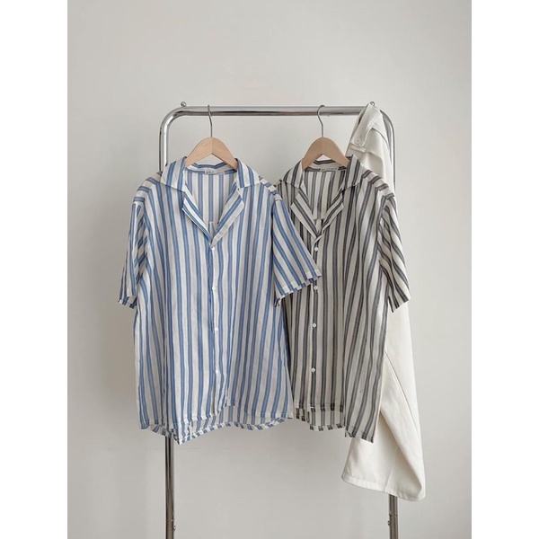 Áo sơmi kẻ sọc cộc tay basic style trẻ trung đơn giản Hàn Quốc