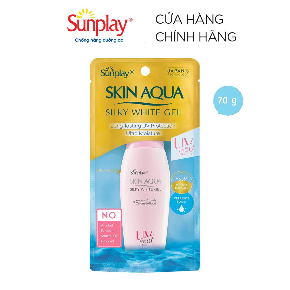 Gel chống nắng dưỡng trắng cho da khô Sunplay Skin Aqua Silky White Gel SPF 50+ PA++++ 70g