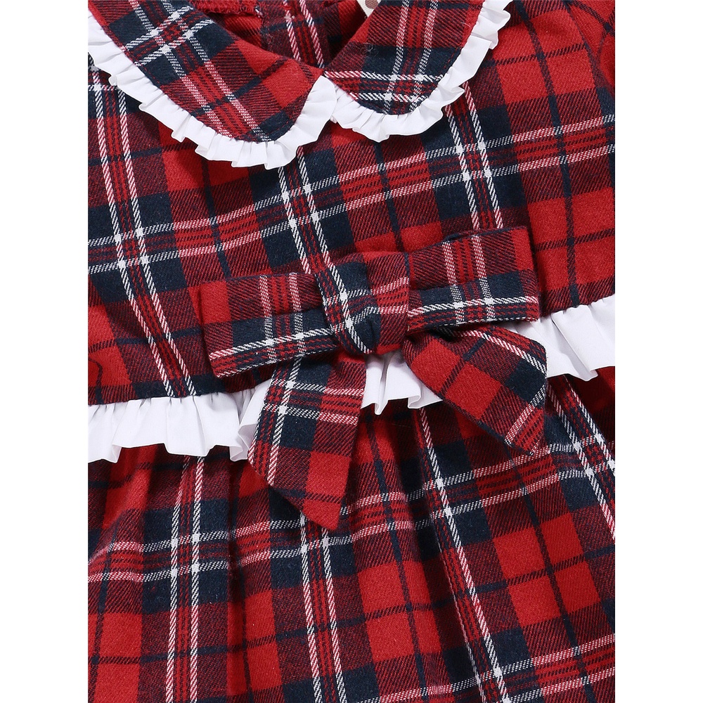 Đầm bé gái sơ sinh MIKRDOO sọc ca rô dài tay cổ Peter Pan