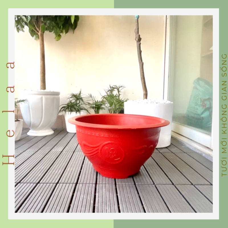Chậu Nhựa Truyền Thống Phúc Lộc Thọ Đỏ Gạch, Chậu Nhựa Trồng Cây Lớn, Cây Cảnh, Hoa Đào, Quất, Mai - 3 Kích Cỡ