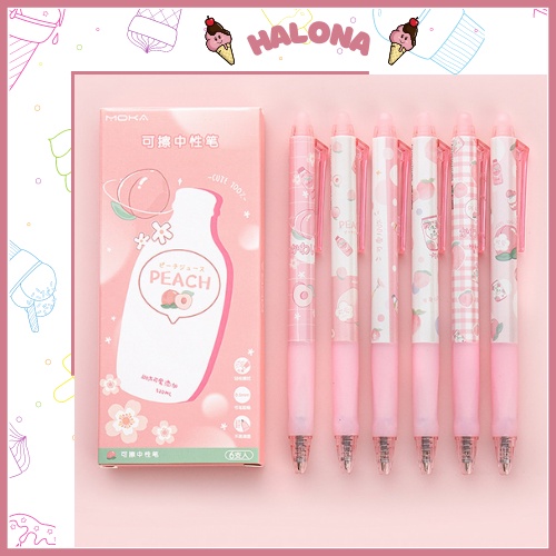 Bút bi gel bấm Mực Xanh Xóa được ngòi 0.5mm vỏ thiết kế hình trái đào dẽ thương cho học sinh, sinh viên
