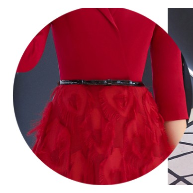 [ẢNH THẬT] Đầm váy dạ hội dự tiệc dài lông công nịt eo cổ V bigsize màu đỏ đen | BigBuy360 - bigbuy360.vn