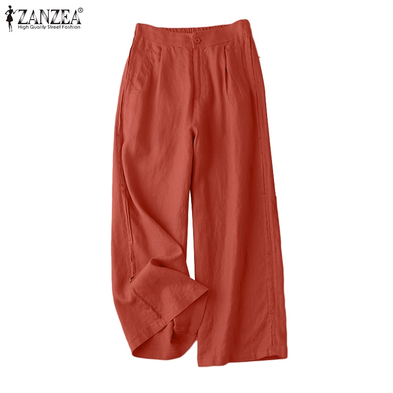 Quần ZANZEA ống rộng màu trơn có túi thời trang cá tính cho nữ