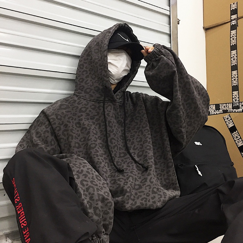 Áo hoodie tay dài dáng rộng họa tiết da báo sẫm màu phong cách hiphop dành cho nữ sinh Tf1 | BigBuy360 - bigbuy360.vn