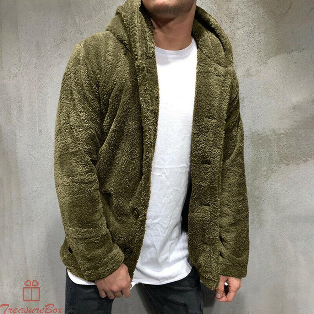 Winter Warm Men Winter Thick Hoodies Tops Fluffy Fleece Fur Jacket Hooded Coat Outerwear Long Sleeve Cardigans