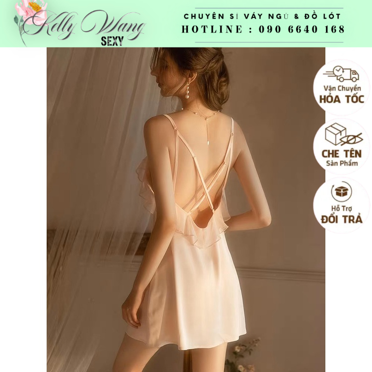 ❤ sx848 váy ngủ lụa phối ren  -đầm ngủ sexy cao cấp-KELLYWANG