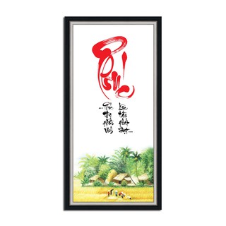 Tranh dán tường VTC thư pháp chữ Phúc và nhiều chữ khác UD0182 kim sa