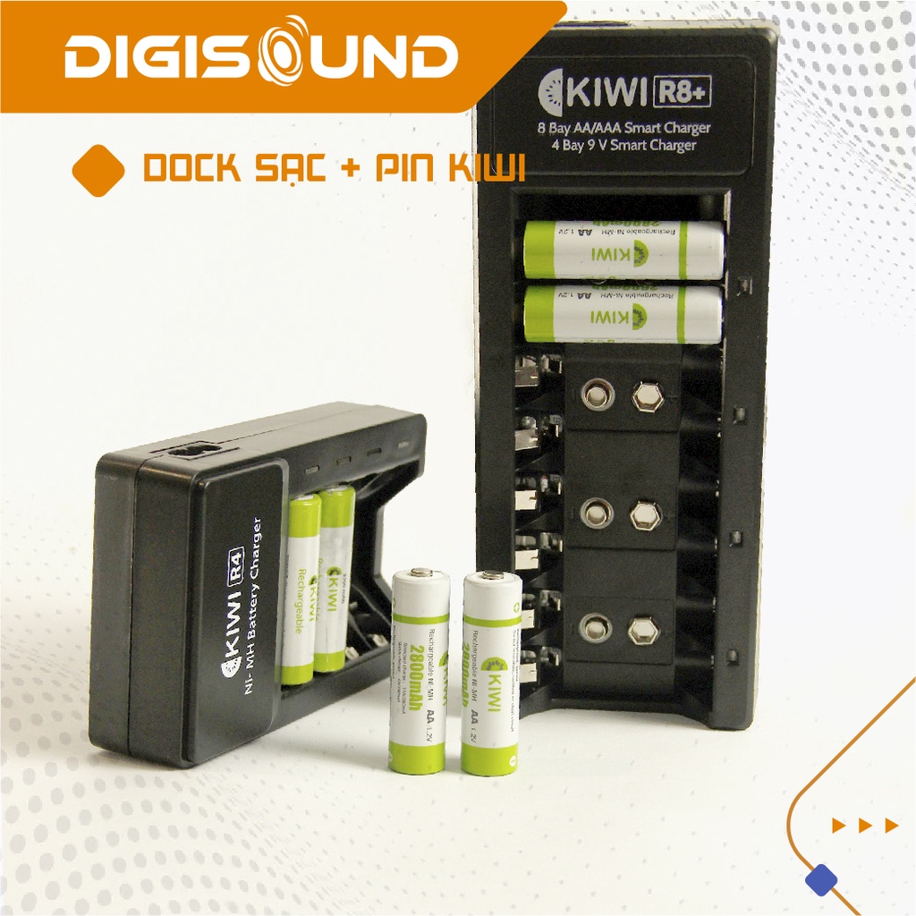 Dock sạc kèm pin Kiwi AA,AAA sạc bền, nhanh,an toàn Vỉ 4 viên Pin