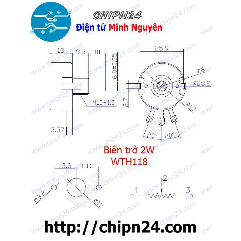 [1 CHIẾC] Biến trở 2W WTH118 Trắng (1K/2K2/4K7/10K/22K/47K/100K/470K/1M) - [Chọn Loại]