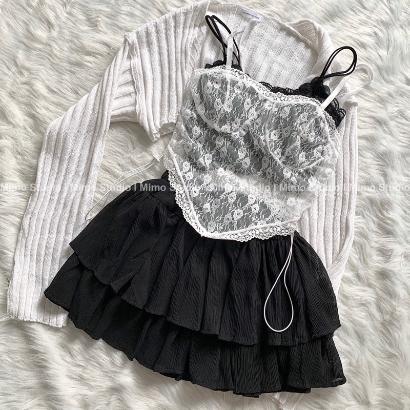 Áo ren dây rút -bra hoa