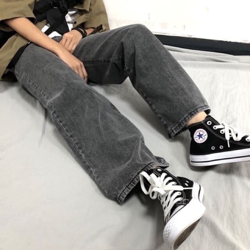 Quần jean ống rộng màu Đen xám  Nam Nữ dáng xuông , quần bò ống suông fom rộng nam phong cách Hàn Quốc hàng jean cao cấp | BigBuy360 - bigbuy360.vn