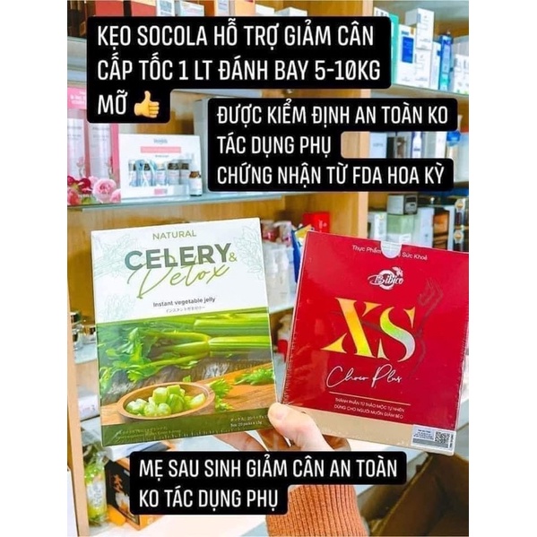 KẸO SOCOLA GIẢM CÂN ĐAN MẠCH XS PLUS MẪU MỚI tặng kèm 1 hộp Detox Rau Củ chính hãng