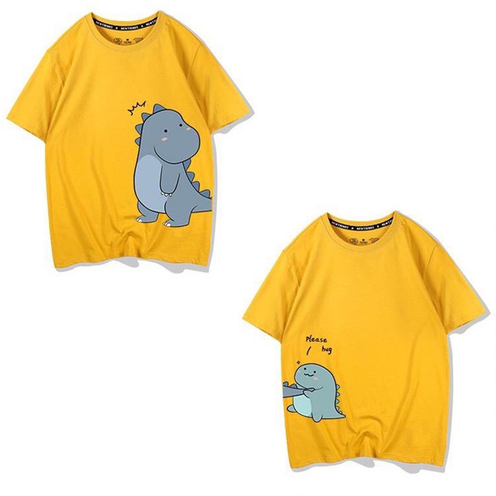 Áo Thun Đôi Màu Hồng Hình Khủng Long please hug ATN6148