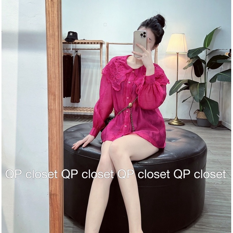 Áo sơmi tơ cổ sen sóng thêu