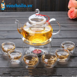 BỘ ẤM CHÉN THỦY TINH 2 LỚP BẾP NẾN