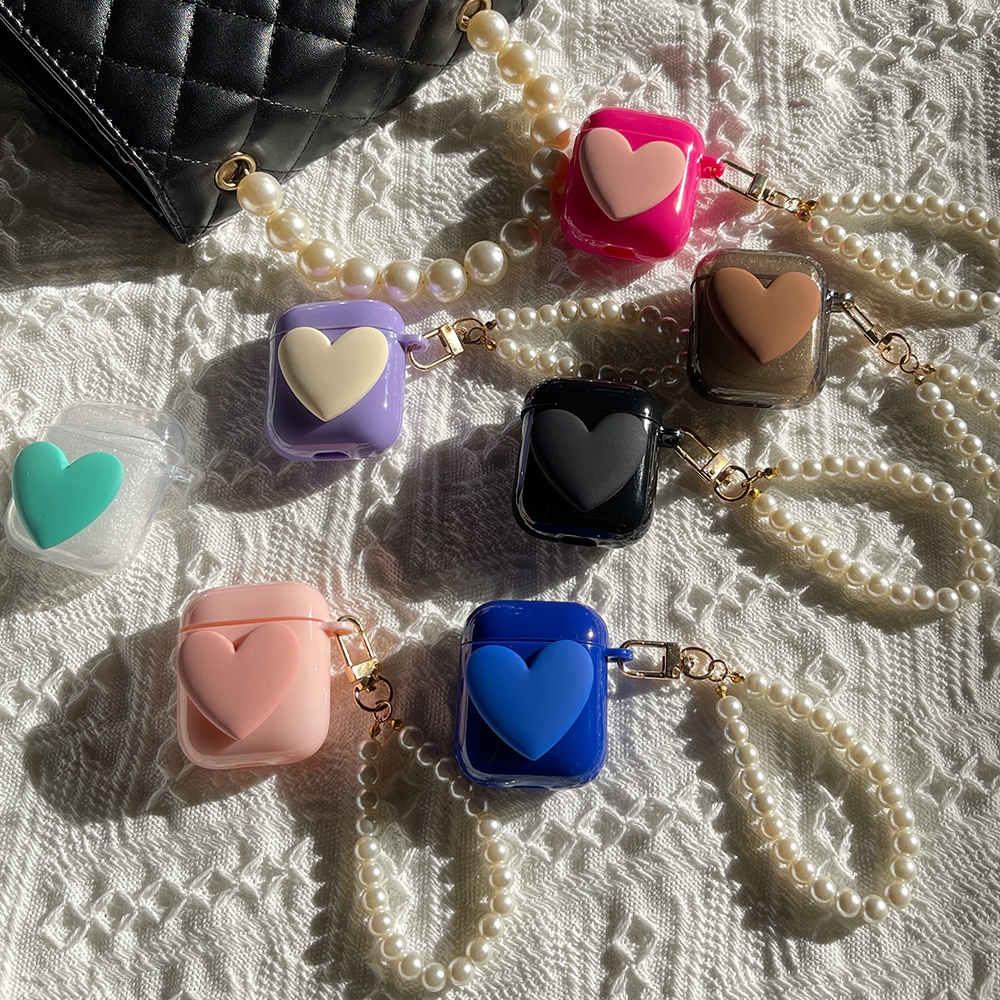 Vỏ bảo vệ hộp sạc tai nghe họa tiết trái tim phong cách Hàn Quốc dễ thương cho compatible for airpods 2 / pro / 3